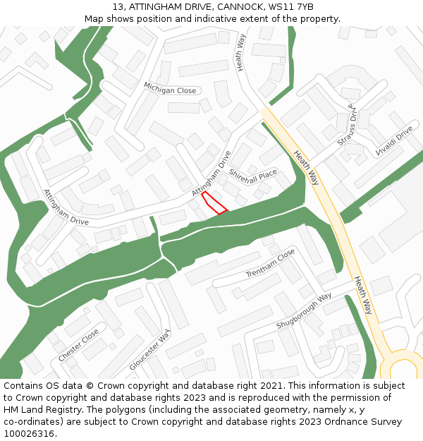 13, ATTINGHAM DRIVE, CANNOCK, WS11 7YB: Location map and indicative extent of plot