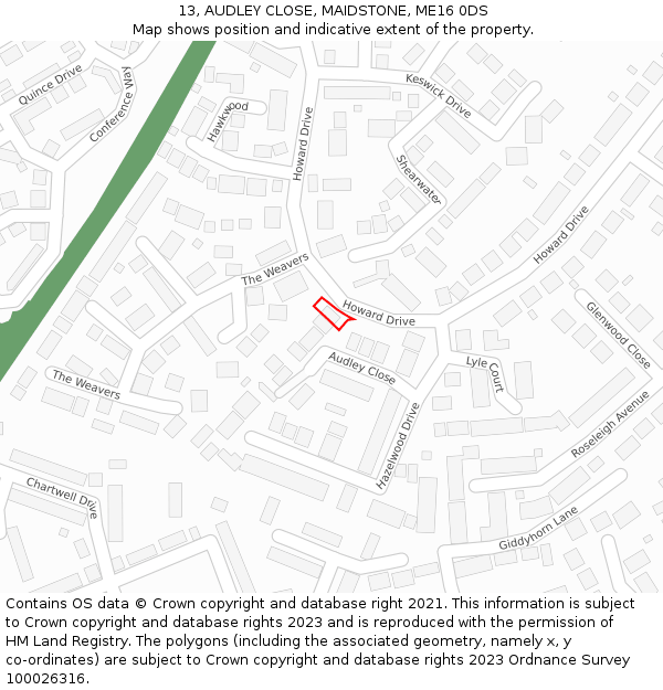 13, AUDLEY CLOSE, MAIDSTONE, ME16 0DS: Location map and indicative extent of plot