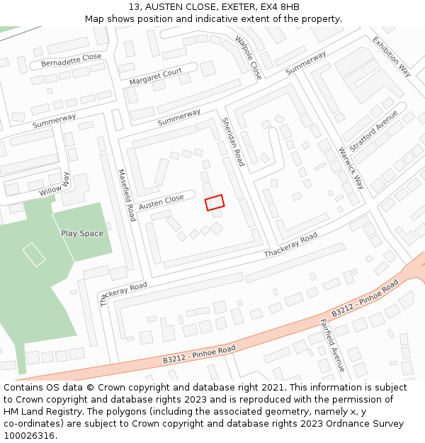 13, AUSTEN CLOSE, EXETER, EX4 8HB: Location map and indicative extent of plot