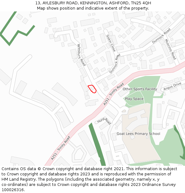 13, AYLESBURY ROAD, KENNINGTON, ASHFORD, TN25 4QH: Location map and indicative extent of plot