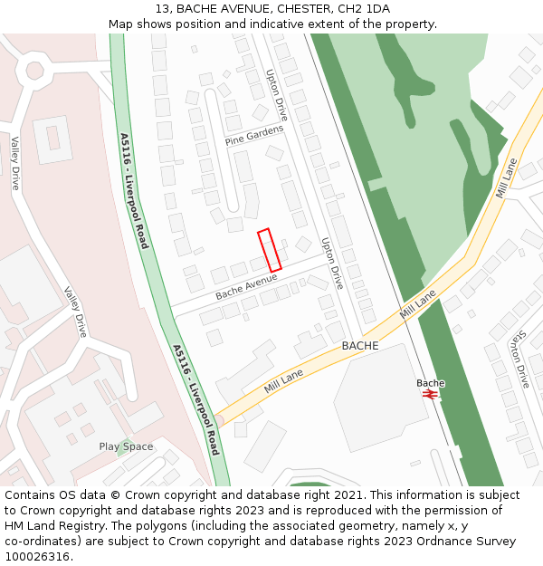 13, BACHE AVENUE, CHESTER, CH2 1DA: Location map and indicative extent of plot