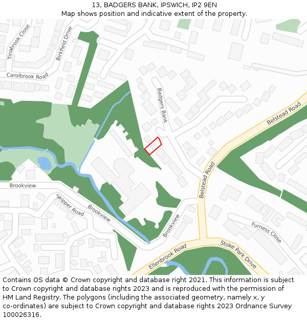 13, BADGERS BANK, IPSWICH, IP2 9EN: Location map and indicative extent of plot