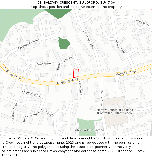 13, BALDWIN CRESCENT, GUILDFORD, GU4 7XW: Location map and indicative extent of plot