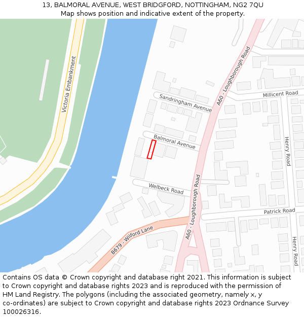 13, BALMORAL AVENUE, WEST BRIDGFORD, NOTTINGHAM, NG2 7QU: Location map and indicative extent of plot