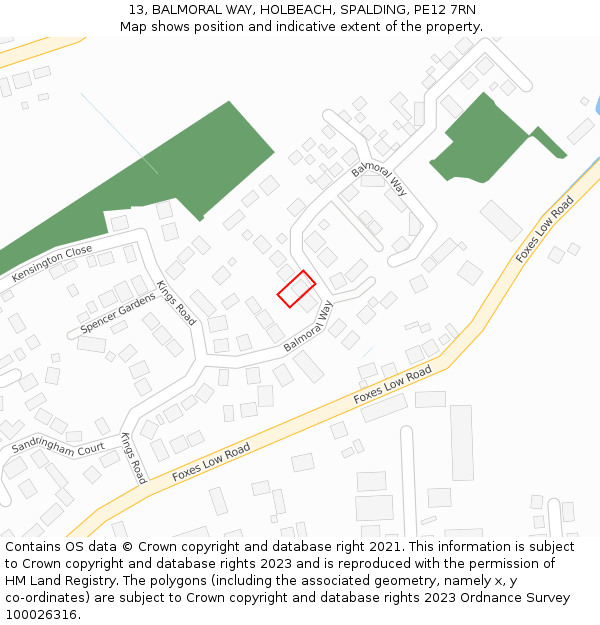 13, BALMORAL WAY, HOLBEACH, SPALDING, PE12 7RN: Location map and indicative extent of plot