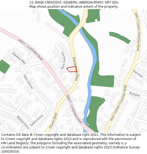 13, BANK CRESCENT, GILWERN, ABERGAVENNY, NP7 0DL: Location map and indicative extent of plot