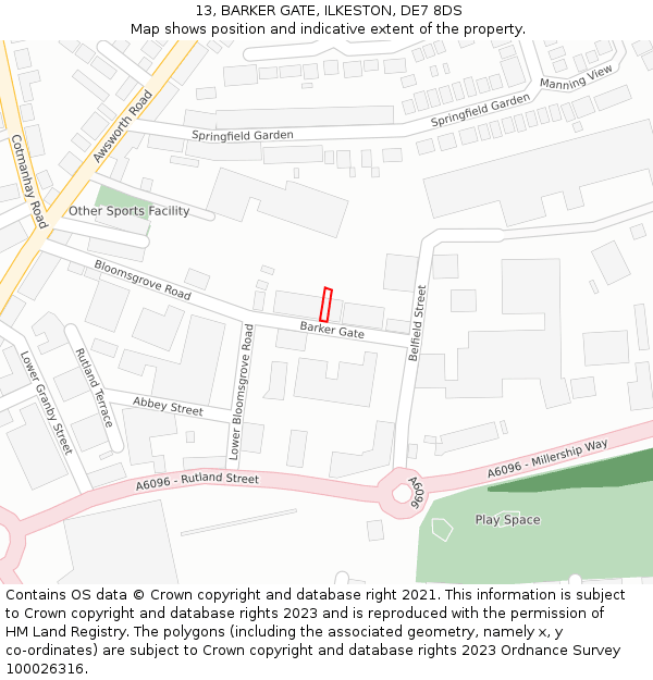 13, BARKER GATE, ILKESTON, DE7 8DS: Location map and indicative extent of plot