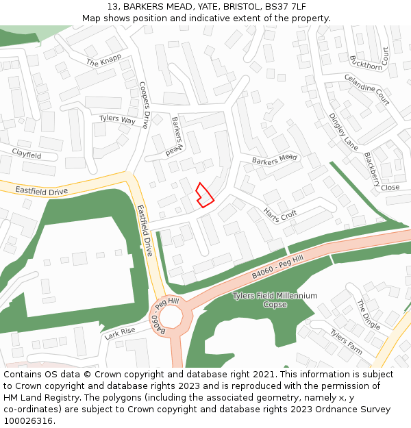 13, BARKERS MEAD, YATE, BRISTOL, BS37 7LF: Location map and indicative extent of plot