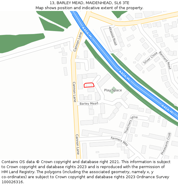 13, BARLEY MEAD, MAIDENHEAD, SL6 3TE: Location map and indicative extent of plot