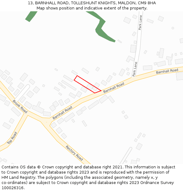 13, BARNHALL ROAD, TOLLESHUNT KNIGHTS, MALDON, CM9 8HA: Location map and indicative extent of plot