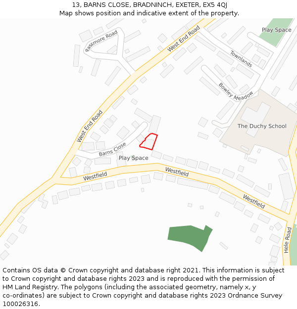13, BARNS CLOSE, BRADNINCH, EXETER, EX5 4QJ: Location map and indicative extent of plot