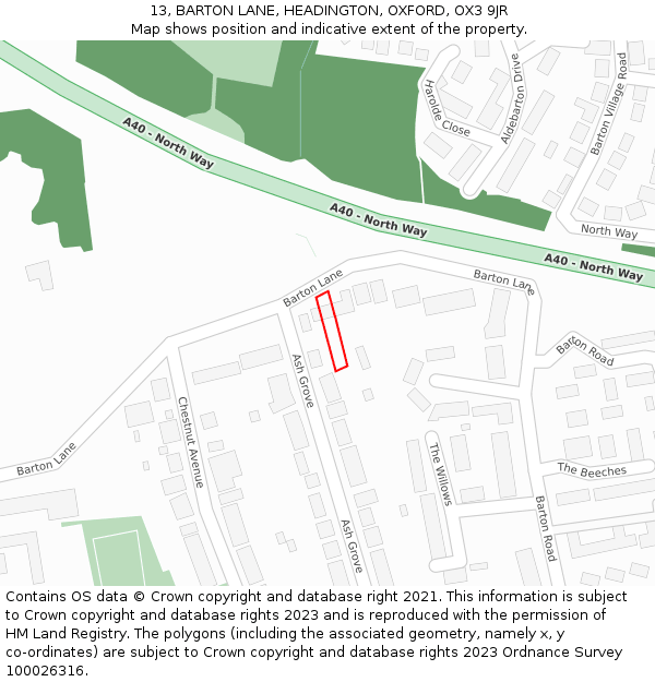 13, BARTON LANE, HEADINGTON, OXFORD, OX3 9JR: Location map and indicative extent of plot