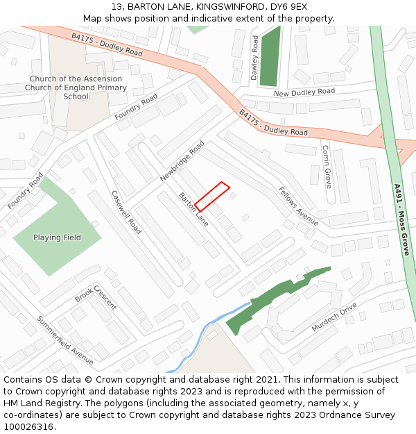 13, BARTON LANE, KINGSWINFORD, DY6 9EX: Location map and indicative extent of plot