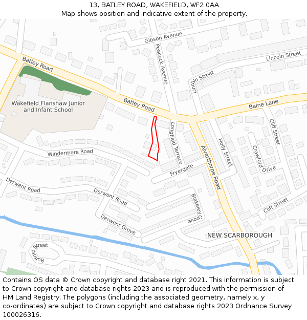 13, BATLEY ROAD, WAKEFIELD, WF2 0AA: Location map and indicative extent of plot