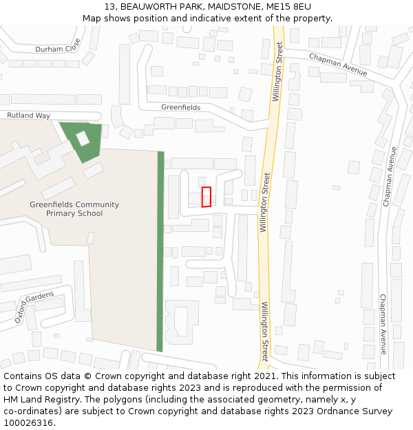 13, BEAUWORTH PARK, MAIDSTONE, ME15 8EU: Location map and indicative extent of plot