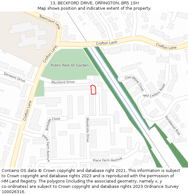 13, BECKFORD DRIVE, ORPINGTON, BR5 1SH: Location map and indicative extent of plot