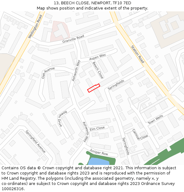 13, BEECH CLOSE, NEWPORT, TF10 7ED: Location map and indicative extent of plot