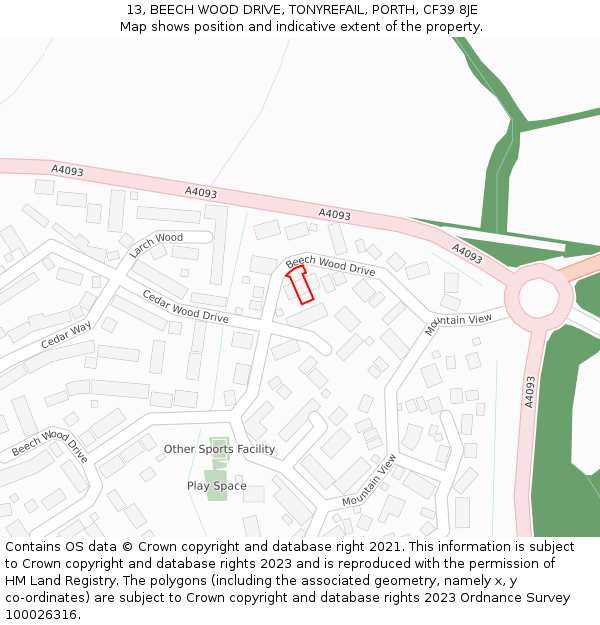 13, BEECH WOOD DRIVE, TONYREFAIL, PORTH, CF39 8JE: Location map and indicative extent of plot