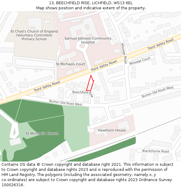 13, BEECHFIELD RISE, LICHFIELD, WS13 6EL: Location map and indicative extent of plot