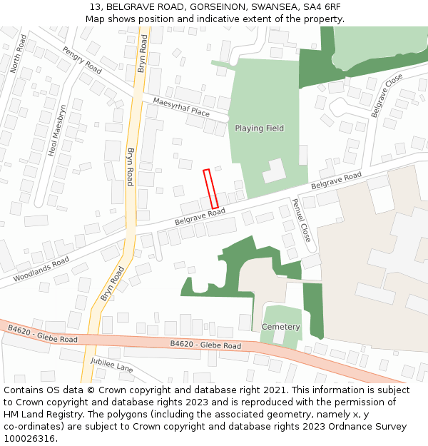 13, BELGRAVE ROAD, GORSEINON, SWANSEA, SA4 6RF: Location map and indicative extent of plot