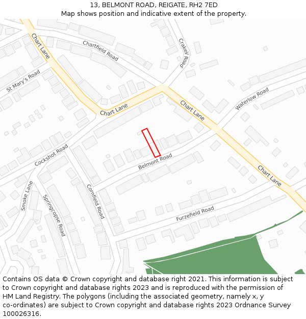 13, BELMONT ROAD, REIGATE, RH2 7ED: Location map and indicative extent of plot