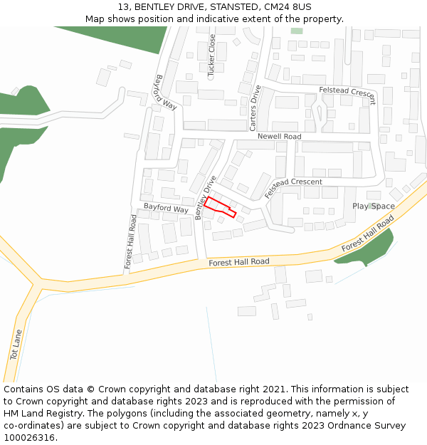 13, BENTLEY DRIVE, STANSTED, CM24 8US: Location map and indicative extent of plot
