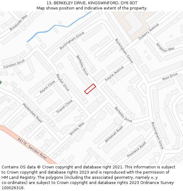 13, BERKELEY DRIVE, KINGSWINFORD, DY6 9DT: Location map and indicative extent of plot