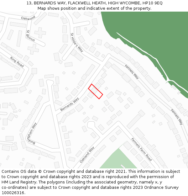 13, BERNARDS WAY, FLACKWELL HEATH, HIGH WYCOMBE, HP10 9EQ: Location map and indicative extent of plot