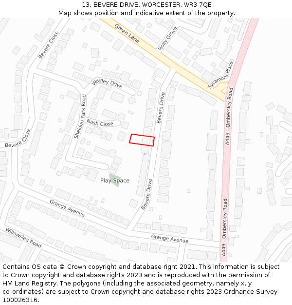 13, BEVERE DRIVE, WORCESTER, WR3 7QE: Location map and indicative extent of plot