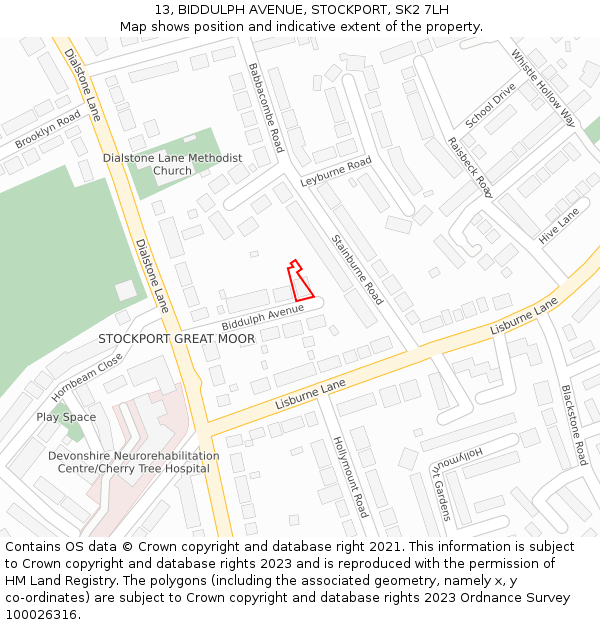13, BIDDULPH AVENUE, STOCKPORT, SK2 7LH: Location map and indicative extent of plot