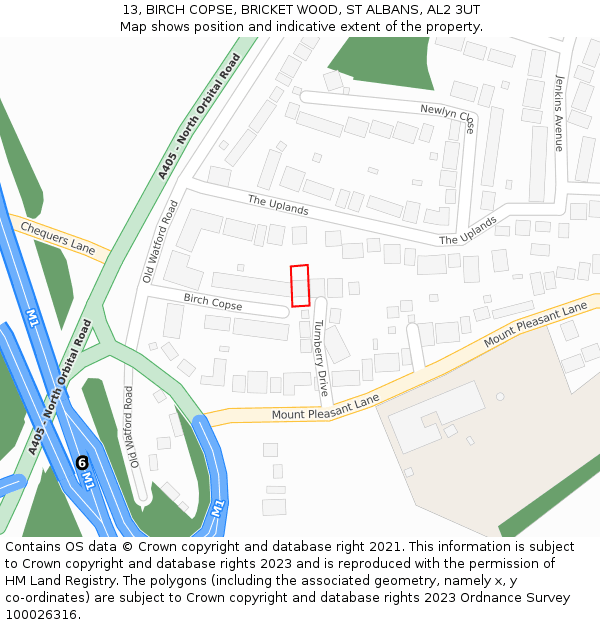 13, BIRCH COPSE, BRICKET WOOD, ST ALBANS, AL2 3UT: Location map and indicative extent of plot