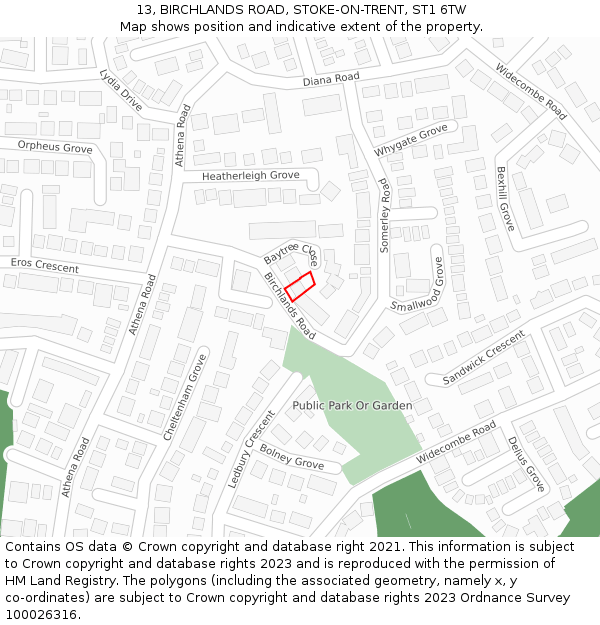 13, BIRCHLANDS ROAD, STOKE-ON-TRENT, ST1 6TW: Location map and indicative extent of plot