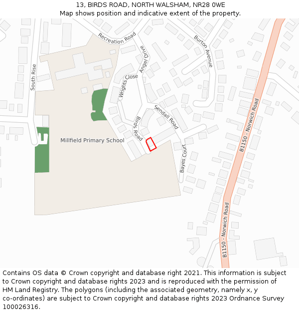 13, BIRDS ROAD, NORTH WALSHAM, NR28 0WE: Location map and indicative extent of plot
