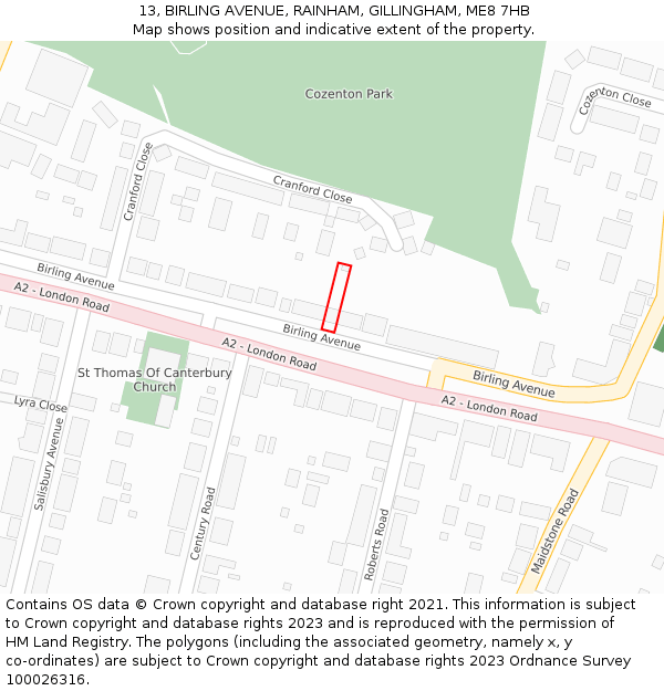 13, BIRLING AVENUE, RAINHAM, GILLINGHAM, ME8 7HB: Location map and indicative extent of plot