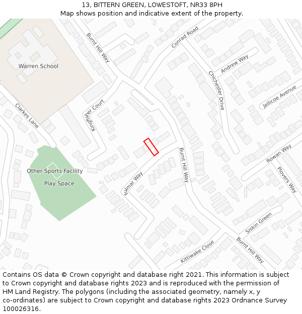 13, BITTERN GREEN, LOWESTOFT, NR33 8PH: Location map and indicative extent of plot