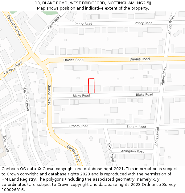 13, BLAKE ROAD, WEST BRIDGFORD, NOTTINGHAM, NG2 5JJ: Location map and indicative extent of plot