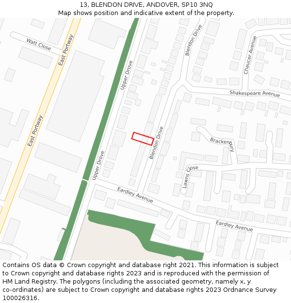 13, BLENDON DRIVE, ANDOVER, SP10 3NQ: Location map and indicative extent of plot