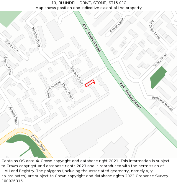 13, BLUNDELL DRIVE, STONE, ST15 0FG: Location map and indicative extent of plot