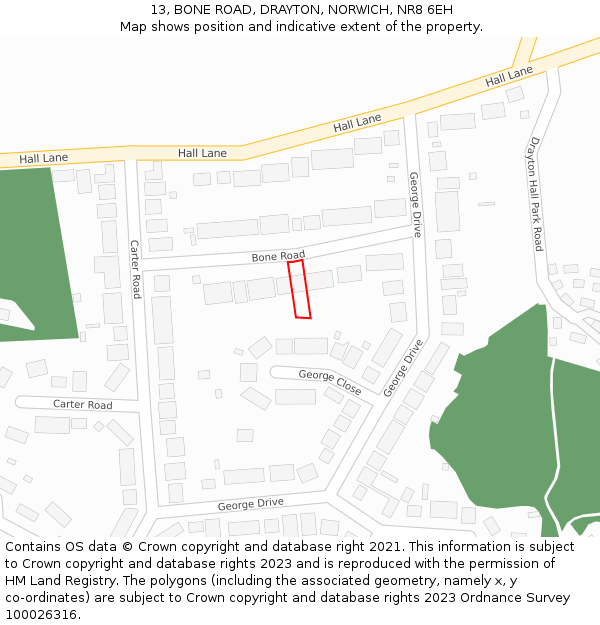 13, BONE ROAD, DRAYTON, NORWICH, NR8 6EH: Location map and indicative extent of plot