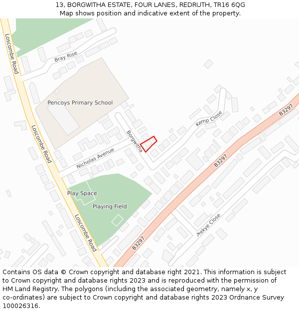 13, BORGWITHA ESTATE, FOUR LANES, REDRUTH, TR16 6QG: Location map and indicative extent of plot