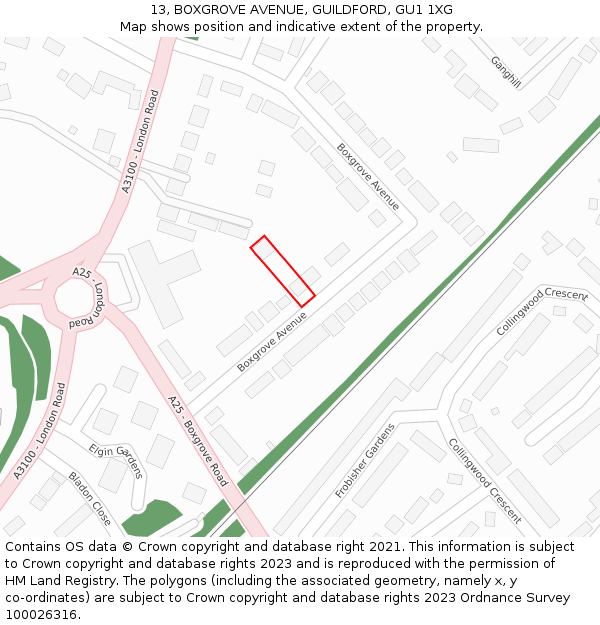 13, BOXGROVE AVENUE, GUILDFORD, GU1 1XG: Location map and indicative extent of plot