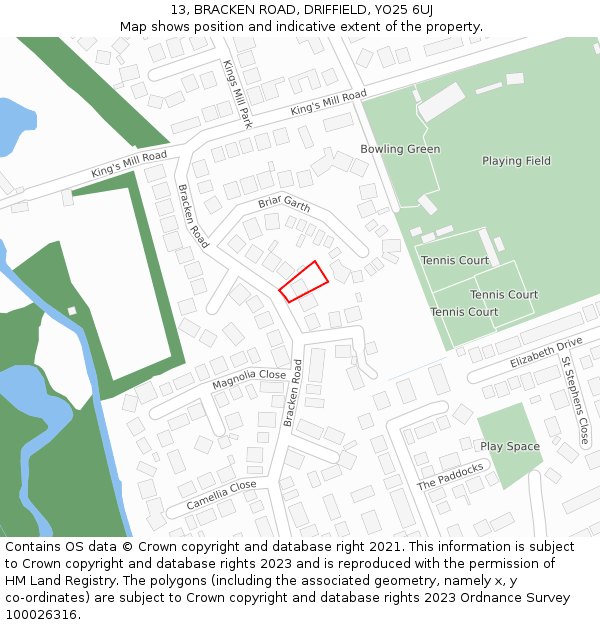 13, BRACKEN ROAD, DRIFFIELD, YO25 6UJ: Location map and indicative extent of plot