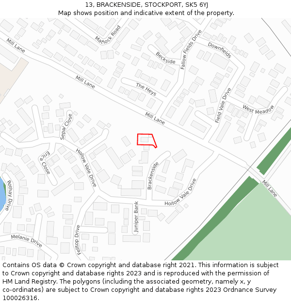 13, BRACKENSIDE, STOCKPORT, SK5 6YJ: Location map and indicative extent of plot