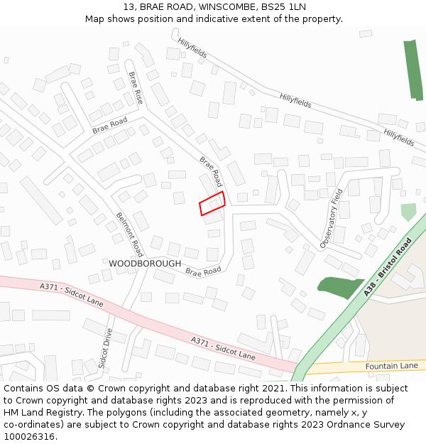 13, BRAE ROAD, WINSCOMBE, BS25 1LN: Location map and indicative extent of plot