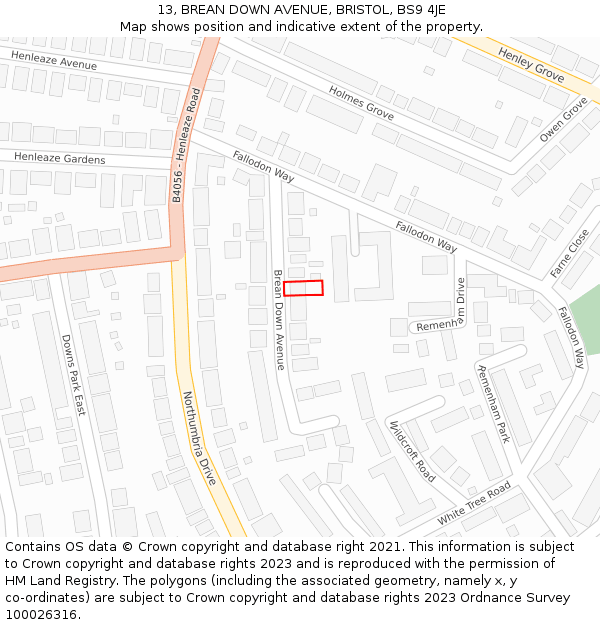 13, BREAN DOWN AVENUE, BRISTOL, BS9 4JE: Location map and indicative extent of plot