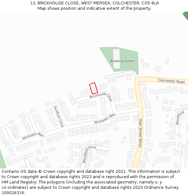 13, BRICKHOUSE CLOSE, WEST MERSEA, COLCHESTER, CO5 8LA: Location map and indicative extent of plot