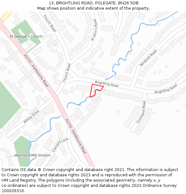 13, BRIGHTLING ROAD, POLEGATE, BN26 5DB: Location map and indicative extent of plot