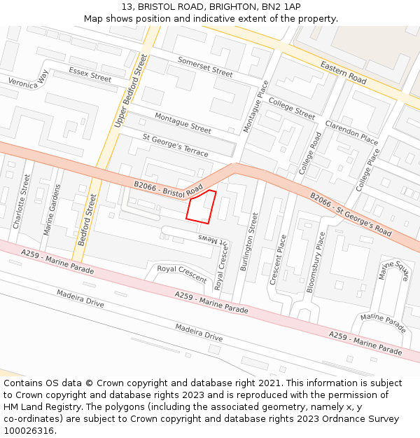 13, BRISTOL ROAD, BRIGHTON, BN2 1AP: Location map and indicative extent of plot