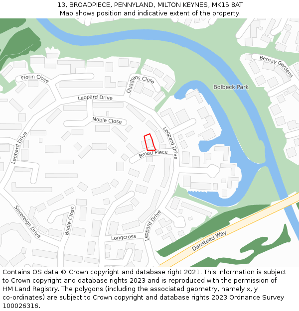 13, BROADPIECE, PENNYLAND, MILTON KEYNES, MK15 8AT: Location map and indicative extent of plot