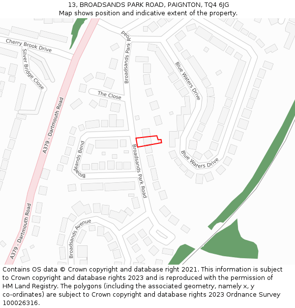 13, BROADSANDS PARK ROAD, PAIGNTON, TQ4 6JG: Location map and indicative extent of plot